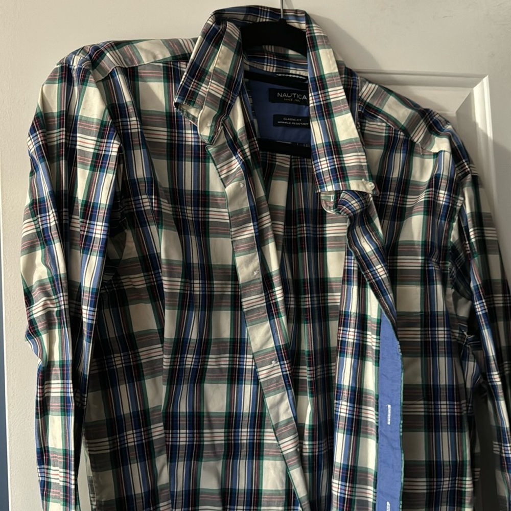 Nautica Button Down Plaid Shirt Size: Large